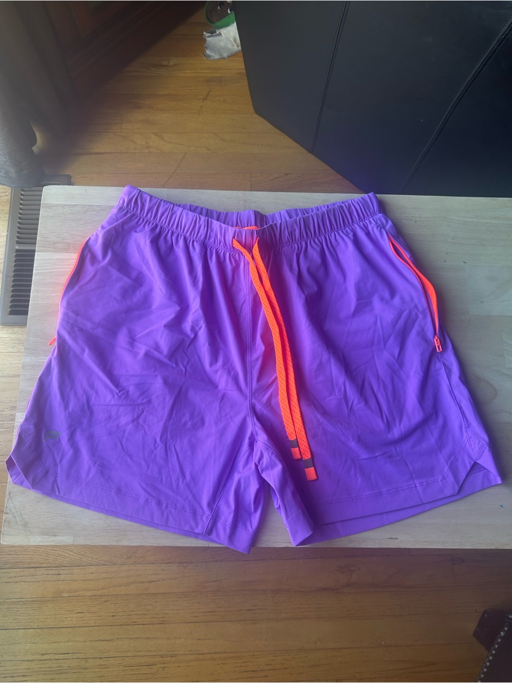 Men's Fabletics Purple Active Shorts with Orange Drawstring